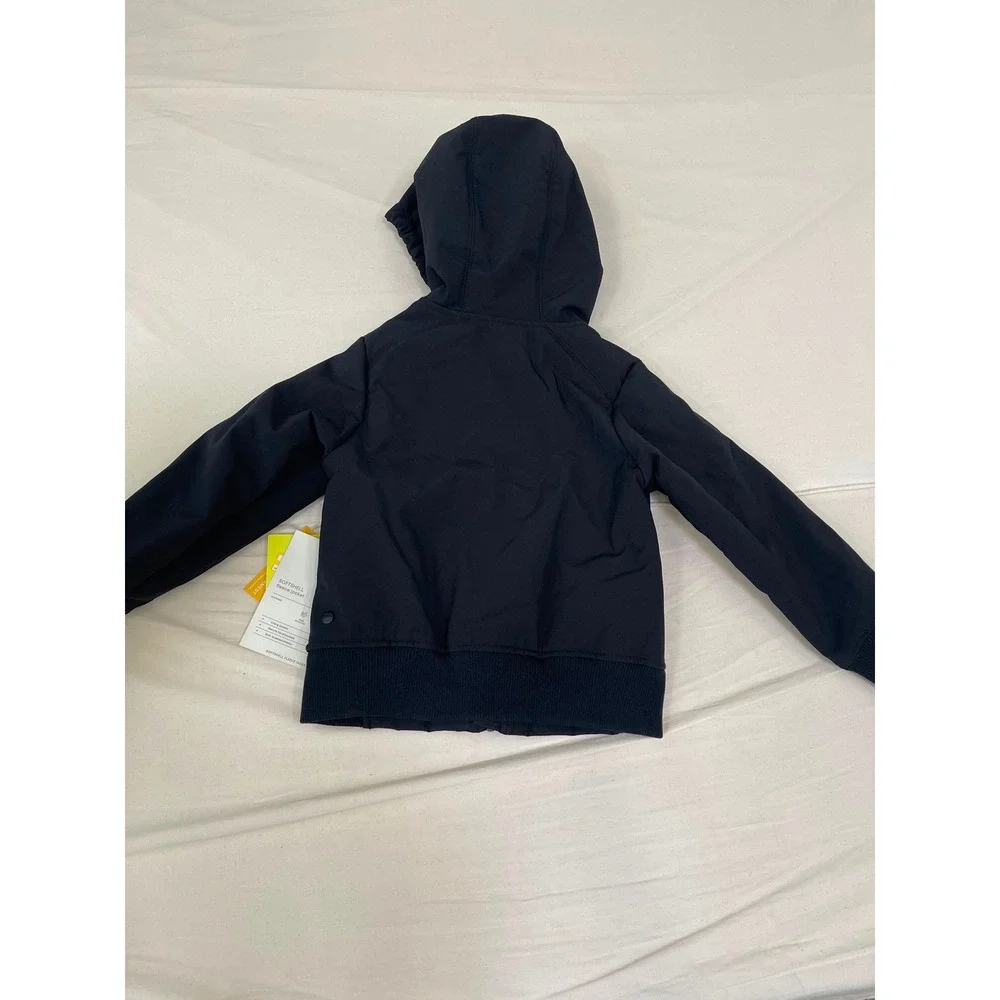 All in Motion Kids Softshell Fleece Jacket Black Full Zip Hooded Coat XS 4/5